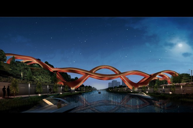 Most bo mejnik nove dobe mesta Meixi Lake.
