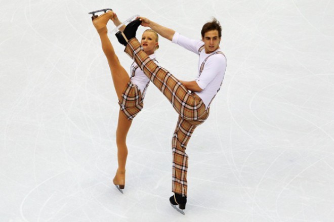 Fashion show for Burberry? No, Swiss figure skaters Anais Morand and Antoine Dorsaz donned charming plaid ensembles in Vancouver in 2013. 