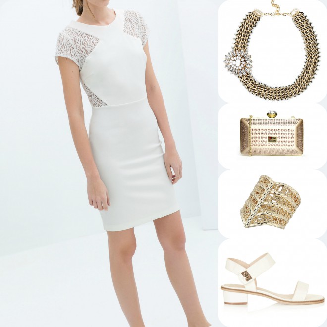 The shine of rich accessories on a white canvas.