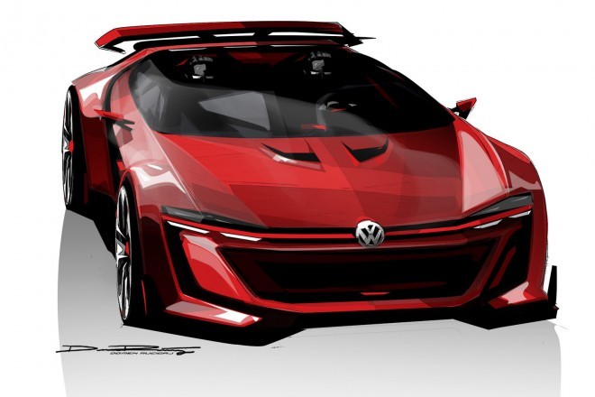 Kresba studie konceptu GTI roadster, se kterou si Domen Ručigaj vysloužil místo v designérském týmu pro finální podobu superauta