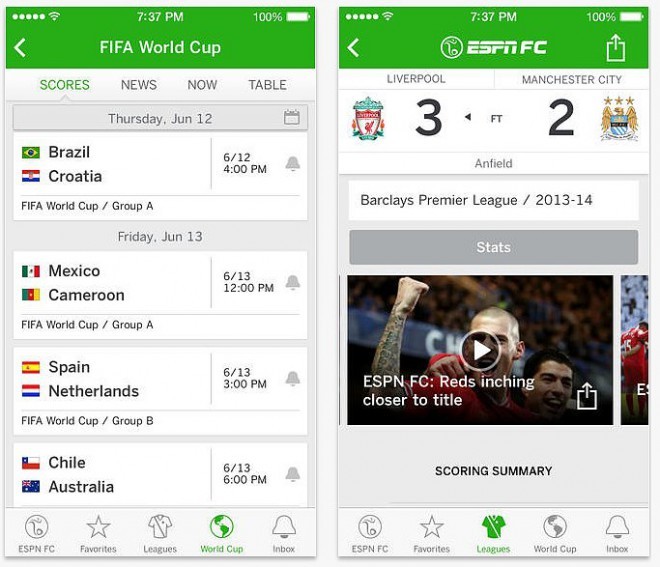Aplikaciji FIFA World Cup in The WatchESPN.