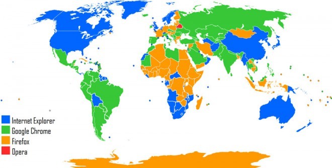 Navegadores web dominantes por país y región