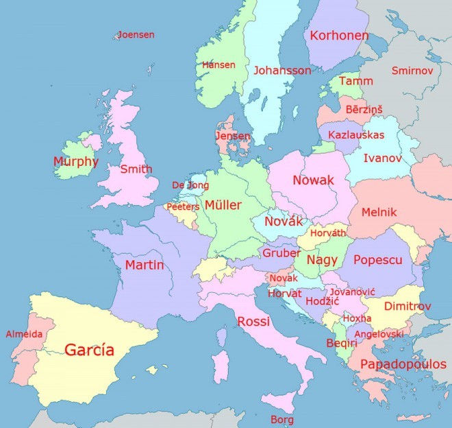 De vanligaste efternamnen i Europa