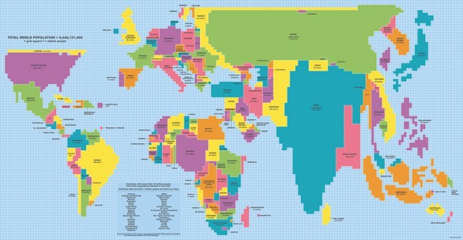 Världskarta enligt befolkningstäthet