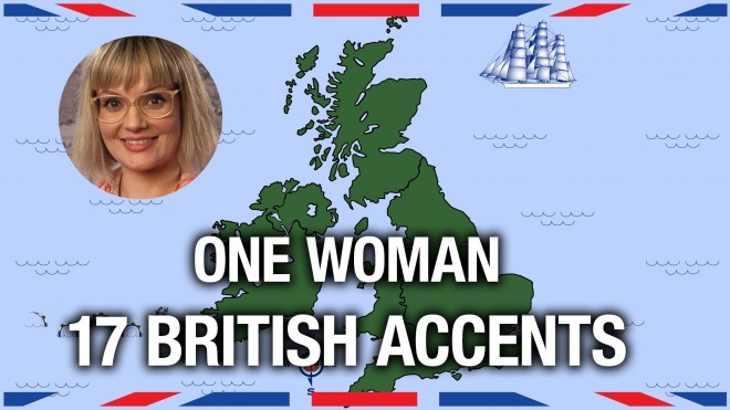 En kvinna, 17 brittiska accenter