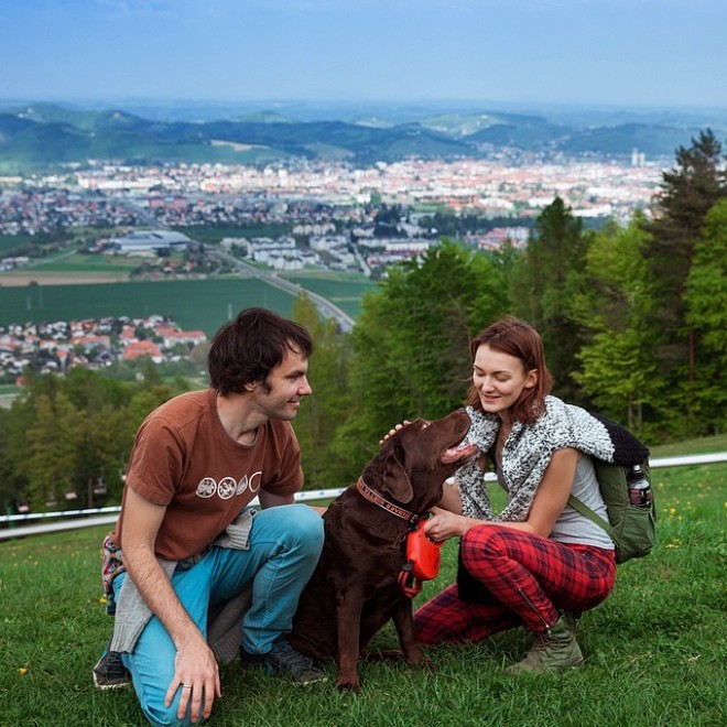 Ilja, Natalia and their canine friend in Maribor.