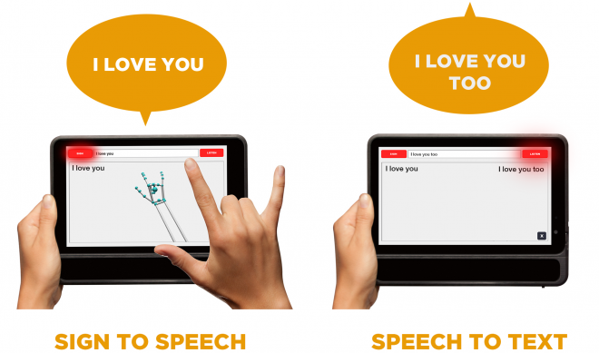 MotionSavvy Uni converte linguagem de sinais em fala e vice-versa. 