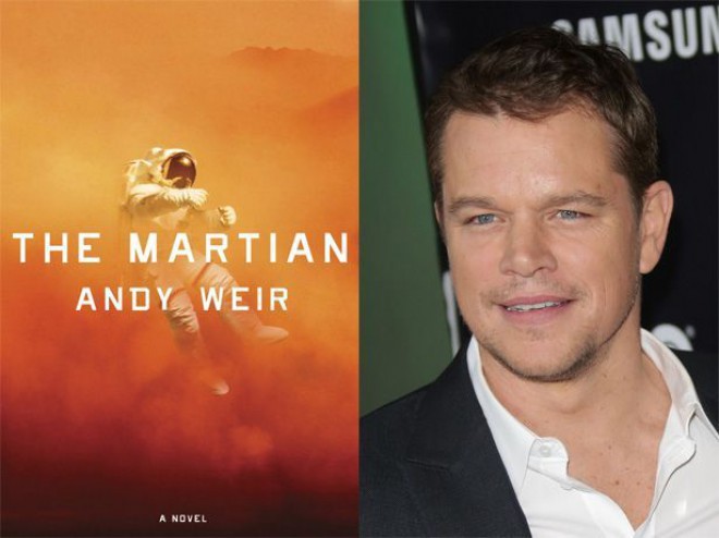 Kniha Marťan a hlavní aktér připravovaného filmového zpracování Matt Damon.