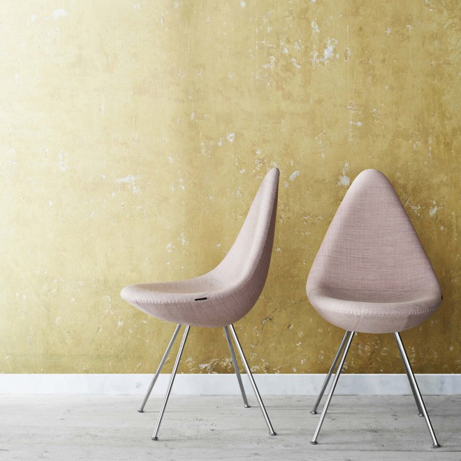 Upholstered soft pink version of the Drop chair.