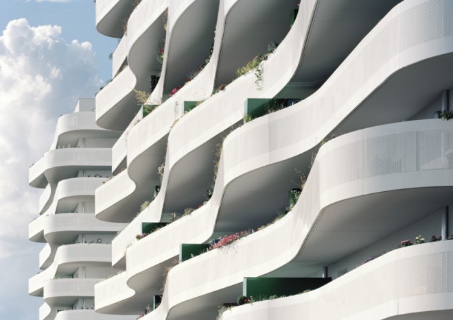 The undulating balconies of the ZAC du Coteau neighborhood. Photo: Benoit Fougeirol