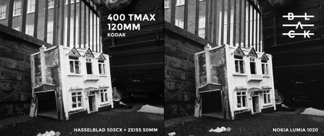 Comparación de una fotografía tomada con película Kodak clásica y con la aplicación Negro.