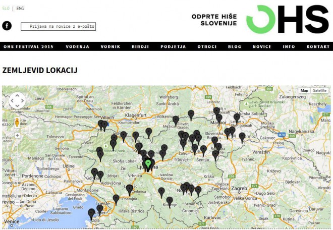 Lokacije projektov, ki si jih je možno ogledati v sklopu Odprtih hiš Slovenije.