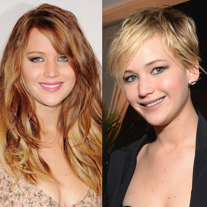 A estrela de Jogos Vorazes, Jennifer Lawrence, também fez experiências com cabelos curtos.
