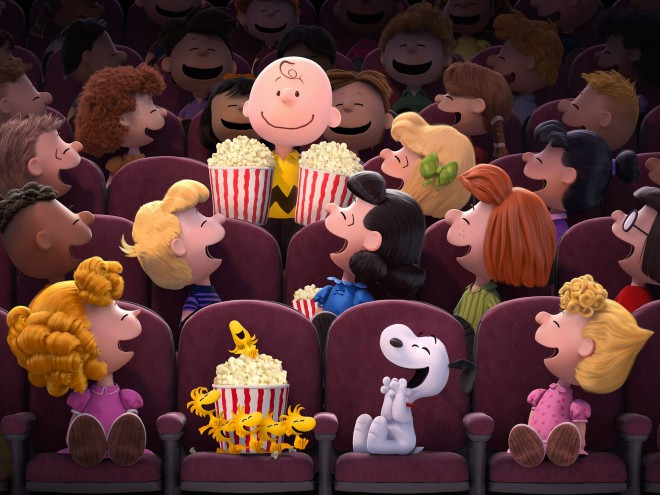 Snoopy and Charlie Brown invite you to the cinema.