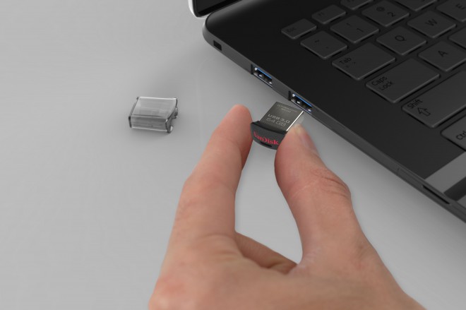 The SanDisk Ultra Fit 3.0 memory stick is almost invisible.