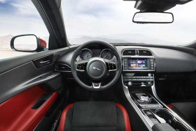 The interior of the Jaguar XE in a sporty version. 