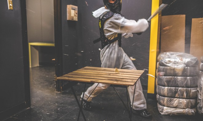Rage Room in Toronto where they let you smash glasses, chairs, boxes, plates, etc.