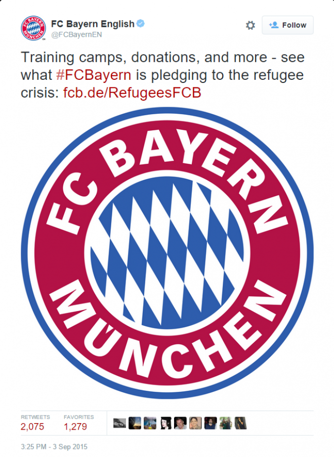 Tweet do campeão alemão Bayern de Munique. 