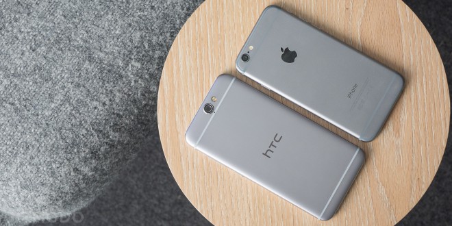 Teléfono inteligente HTC One A9 y iPhone 6.