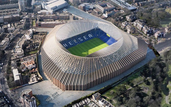 Chelsea Football Club's new stadium to be built on the site of the current Stamford Bridge stadium.