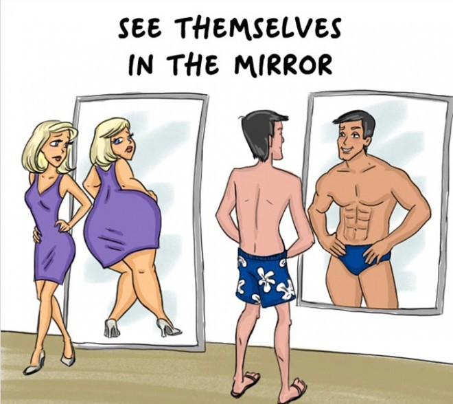 男性と女性は鏡に映る自分をどのように見ていますか?