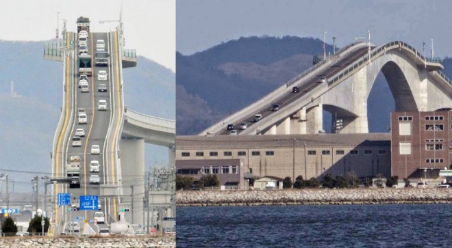 Loco puente Eshima Ohashi en Japón.