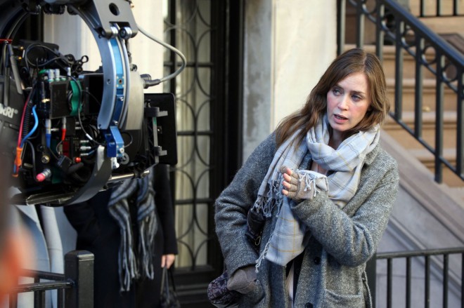 Emily Blunt on the set of The Girl on the Train.