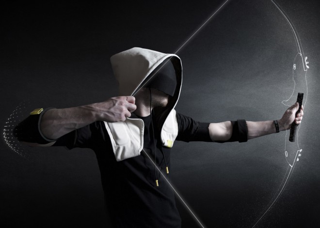 The artifact Shadow Hoodie is worn over the head, shoulders and arms.