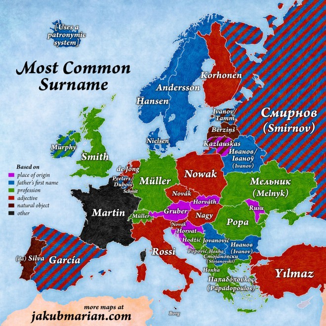 De vanligaste efternamnen i Europa.