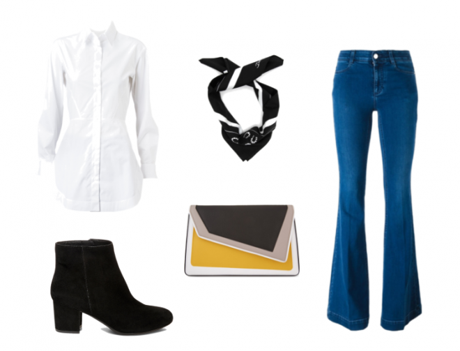 Flared jeans + black boots = a great combination.
