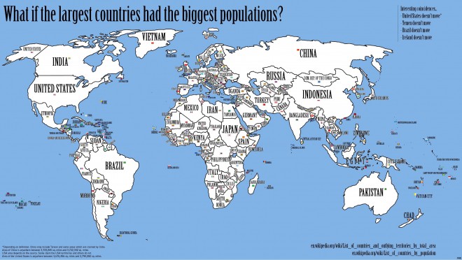 Mapa del mundo por población.