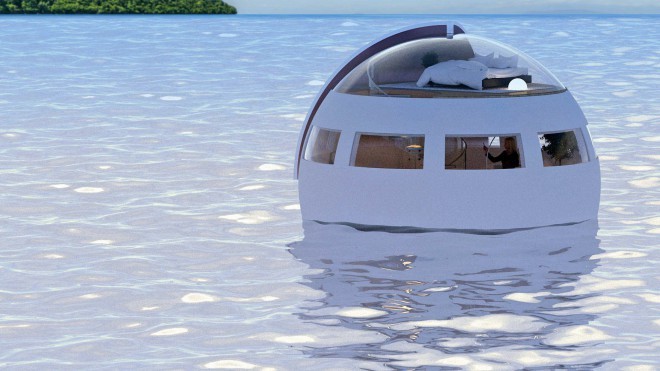 Hotel rooms floating on water.
