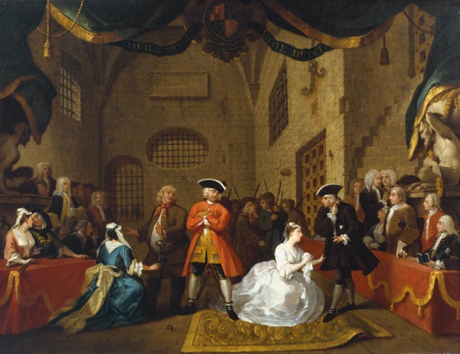 Maľba so scénou zo Žobráckej opery (William Hogarth, Tate Britain)
