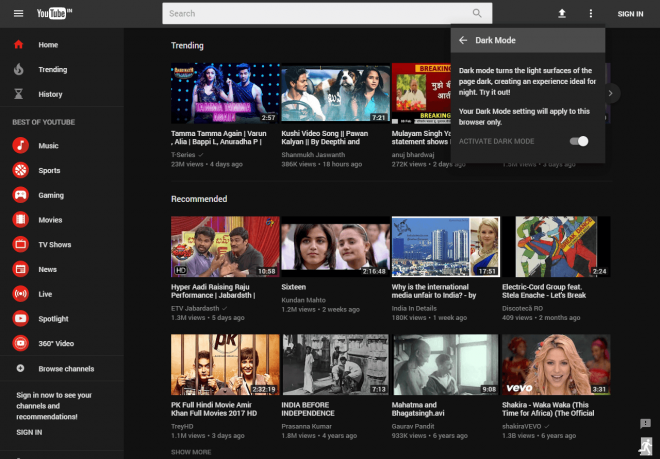YouTube는 검은 색으로 칠해져 있습니다.