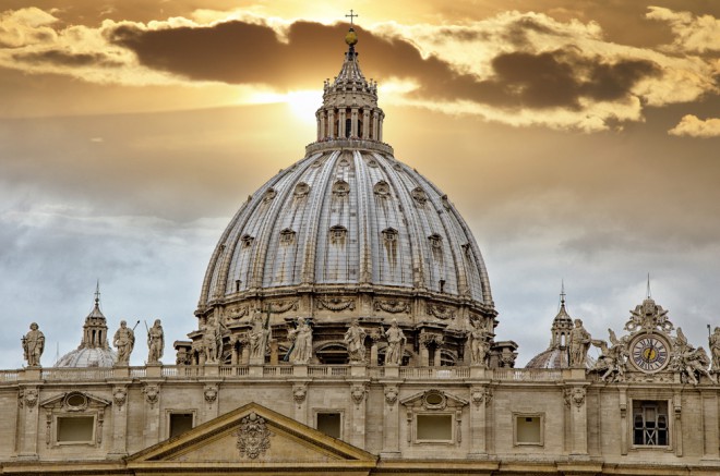 The massive dome is the crown of the Basilica of St. Peter. 