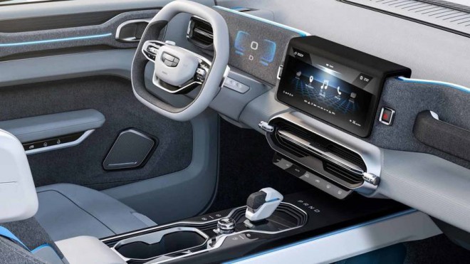 Geely Concept Icon - interior - fabric covering the space for the counters. 