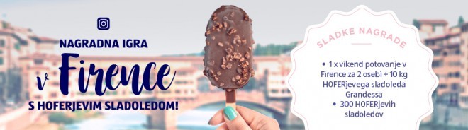 Zveřejněte originální fotku zmrzliny Grandessa od HOFER na svůj Instagram a označte ji @hoferslo a označte #HoferjevSladoled. 