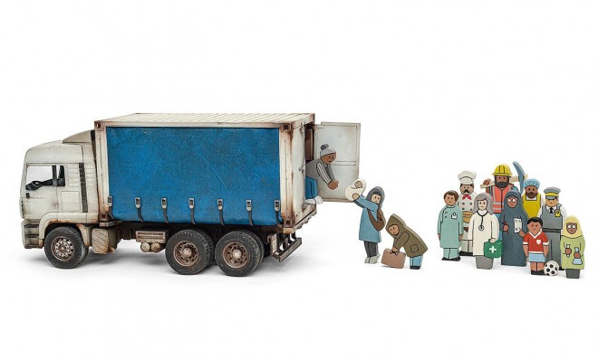 Banksyjev set za prve korake pri učenju štetja. Koliko oseb bo šlo v tovornjak?