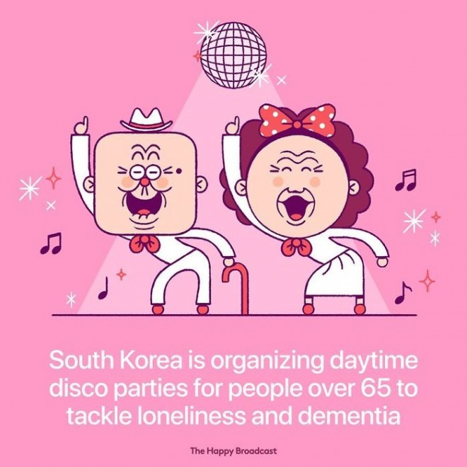 In South Korea, disco parties are organized during the day to help the elderly overcome loneliness and dementia.