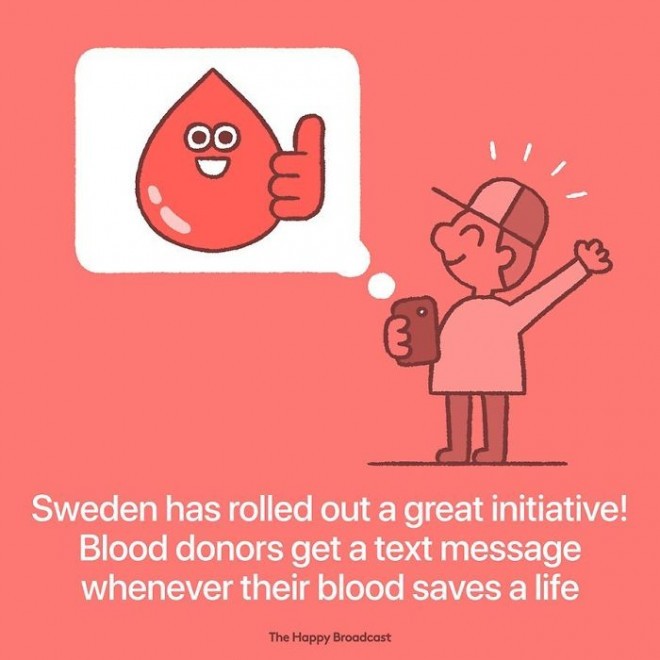 U Švedskoj darivatelji krvi dobivaju obavijest svaki put kad njihova krv spasi nečiji život.