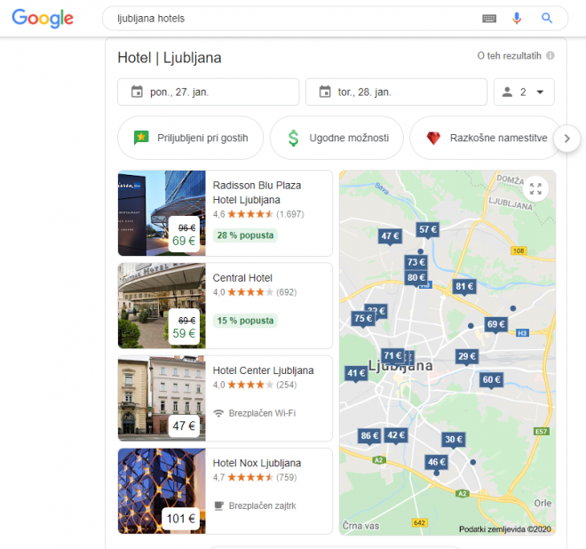 Search for hotels in the city