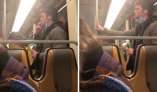 Moški, ki je na metroju razmazal svojo slino ...