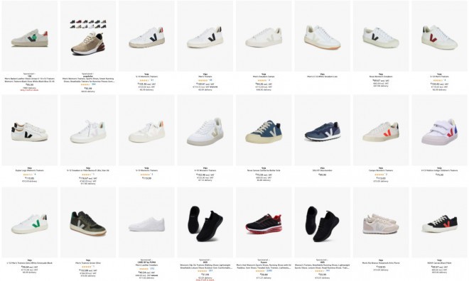 대부분의 Veja 신발 모델은 amazon.de에서 구매하고 다음날 받아보실 수 있습니다! 