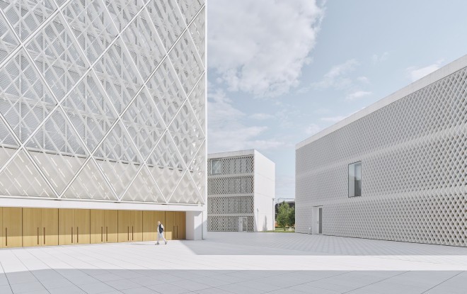 Centro religioso e cultural islâmico, arquitetos Bevk-Perović / 2020. (Foto: David Schreyer)